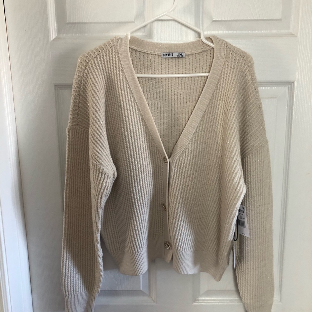 NWTS FISHERMEN Ivory chunky slouchy waffle Ribbed Knit Cardigan